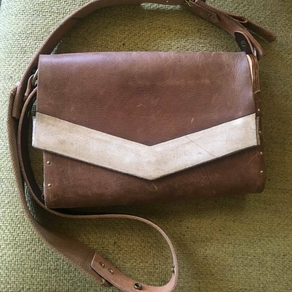 Repurposed leather chevron bag